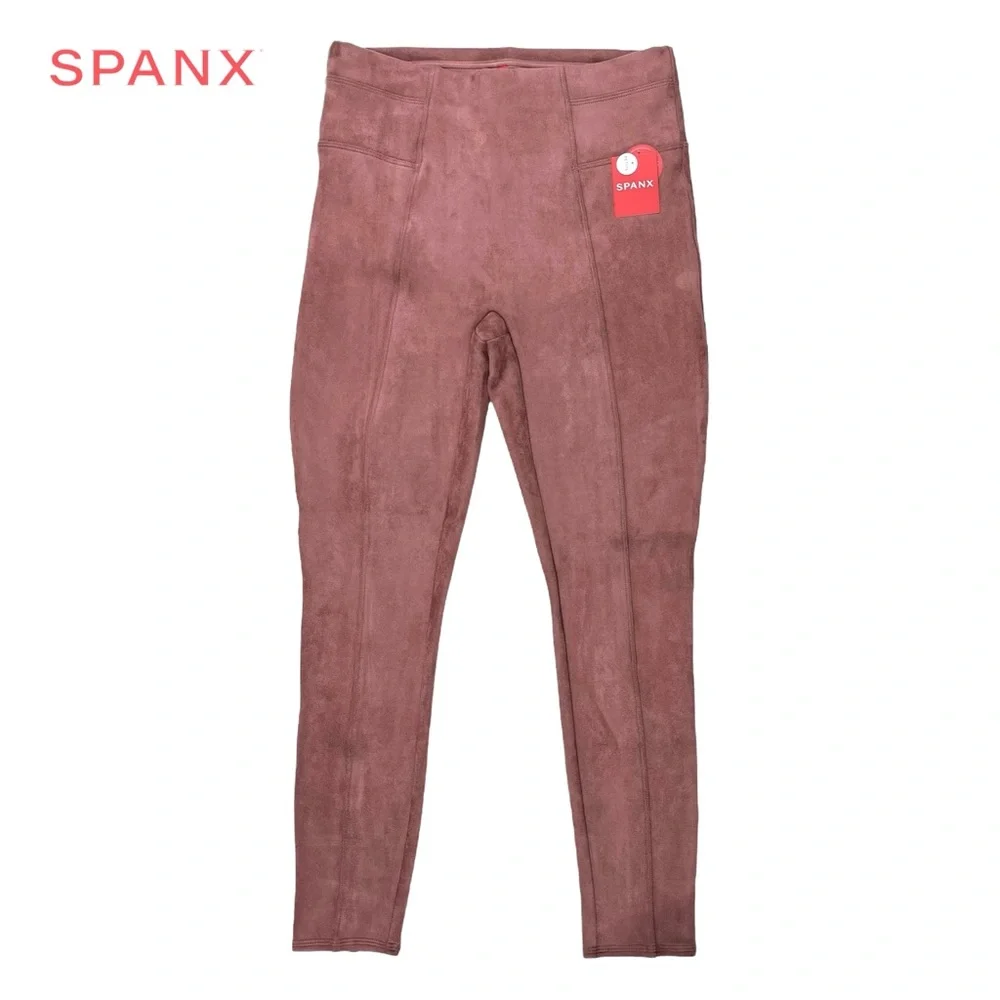 Spanx Women Medium Petite Rich Rose Pink Faux Suede Legging‎